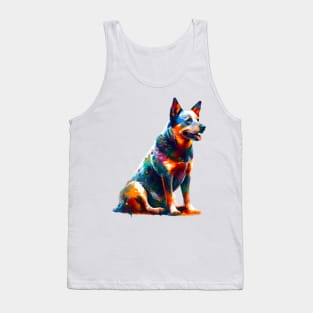 Colorful Australian Cattle Dog in Expressive Splash Art Tank Top